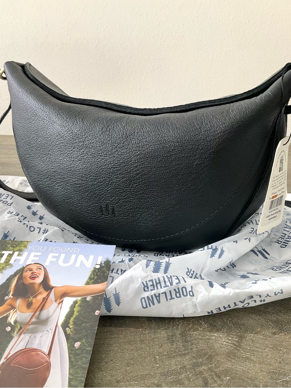 PLG New Premium Large Koala Sling Bag in Pebbled Black Full Grain Leather